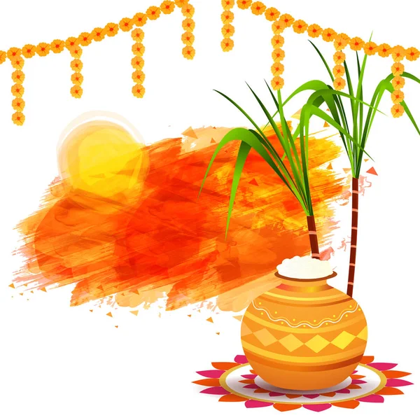Happy Pongal Pozadí Jižní Indické Festival — Stockový vektor