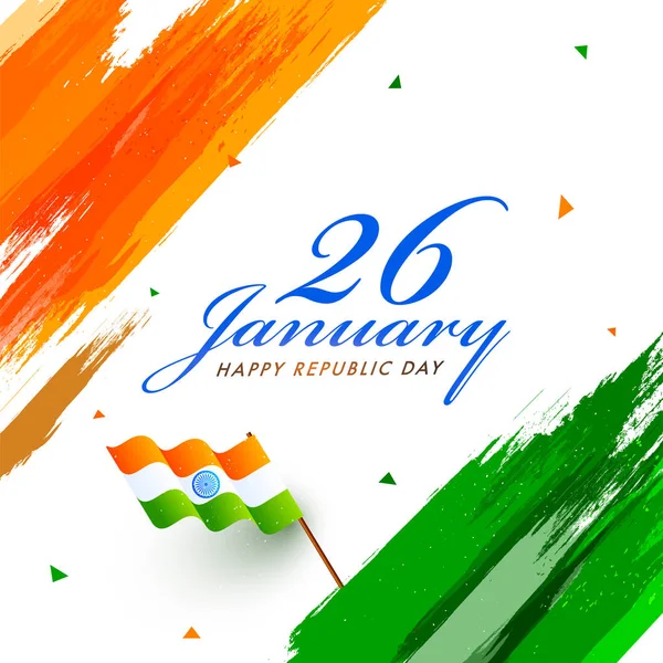 Стильный Текст Января Волнистым Флагом Индийском Трехцветном Фоне Мазка Кисти — стоковый вектор