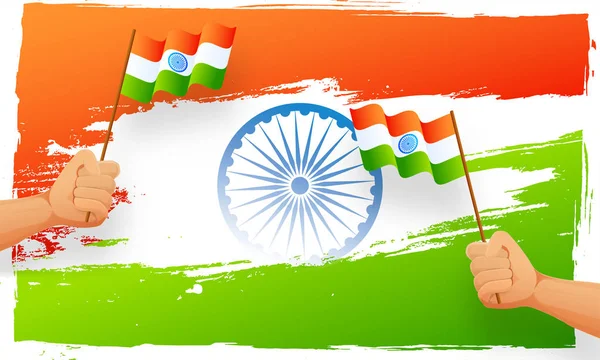 Creative Poster Banner Design Indian Flag Design Human Hand Holding — Stock Vector