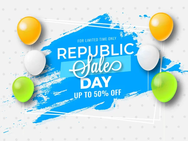 Upto Discount Offer Tricolor Balloons Dotted Background Republic Sale Day — Stock Vector