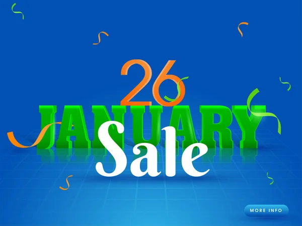 Text January Glossy Blue Background Sale Poster Advertising Banner Design — Stock Vector