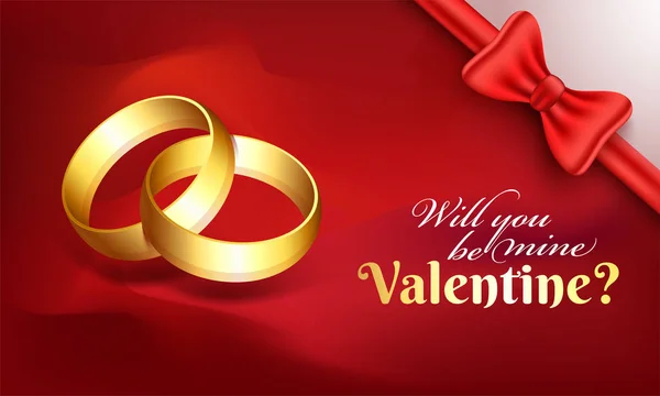 Valentine Karty Pozdrowieniami Projekt Ilustracji Realistyczne Złote Pierścienie Błyszczącym Tle — Wektor stockowy