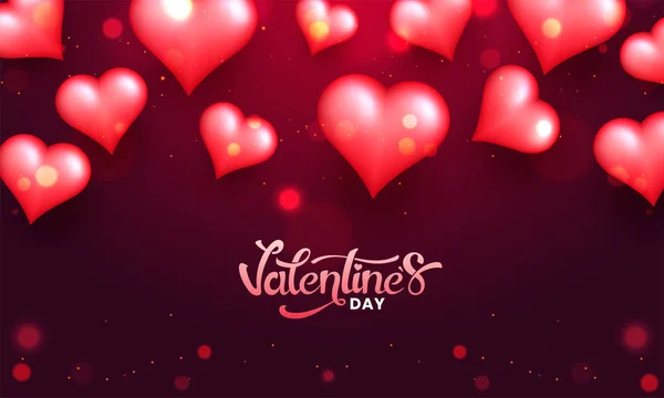 Diseño Tarjeta Felicitación San Valentín Decorado Con Corazones Rojos Brillantes — Vector de stock