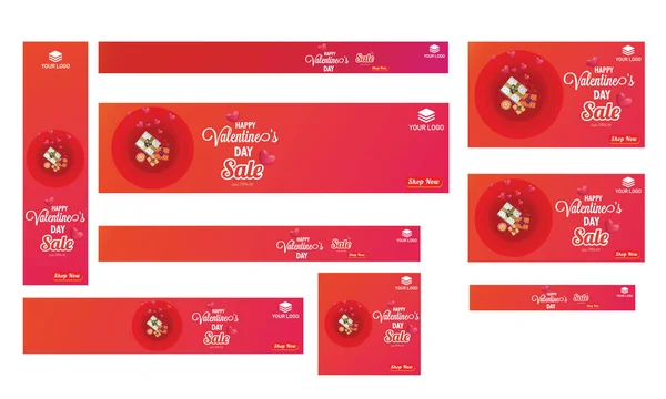 Collezione Banner Poster Design Con Scatole Regalo Illustrazione Del Cuore — Vettoriale Stock