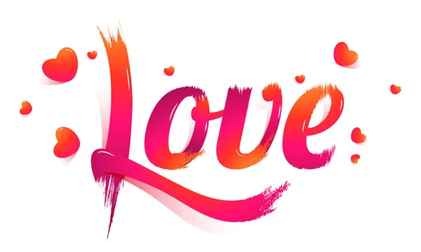 Élégant Lettrage Amour Avec Des Coeurs Minuscules Sur Fond Blanc — Image vectorielle