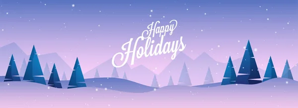 Happy Holidays Website Header Banner Design Winter Landscape View — Stock Vector