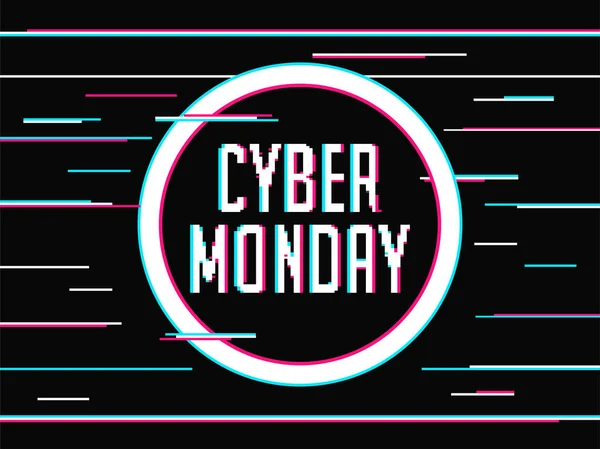 Glitch Text Cyber Monday Sur Fond Noir Abstrait Poster Publicitaire — Image vectorielle