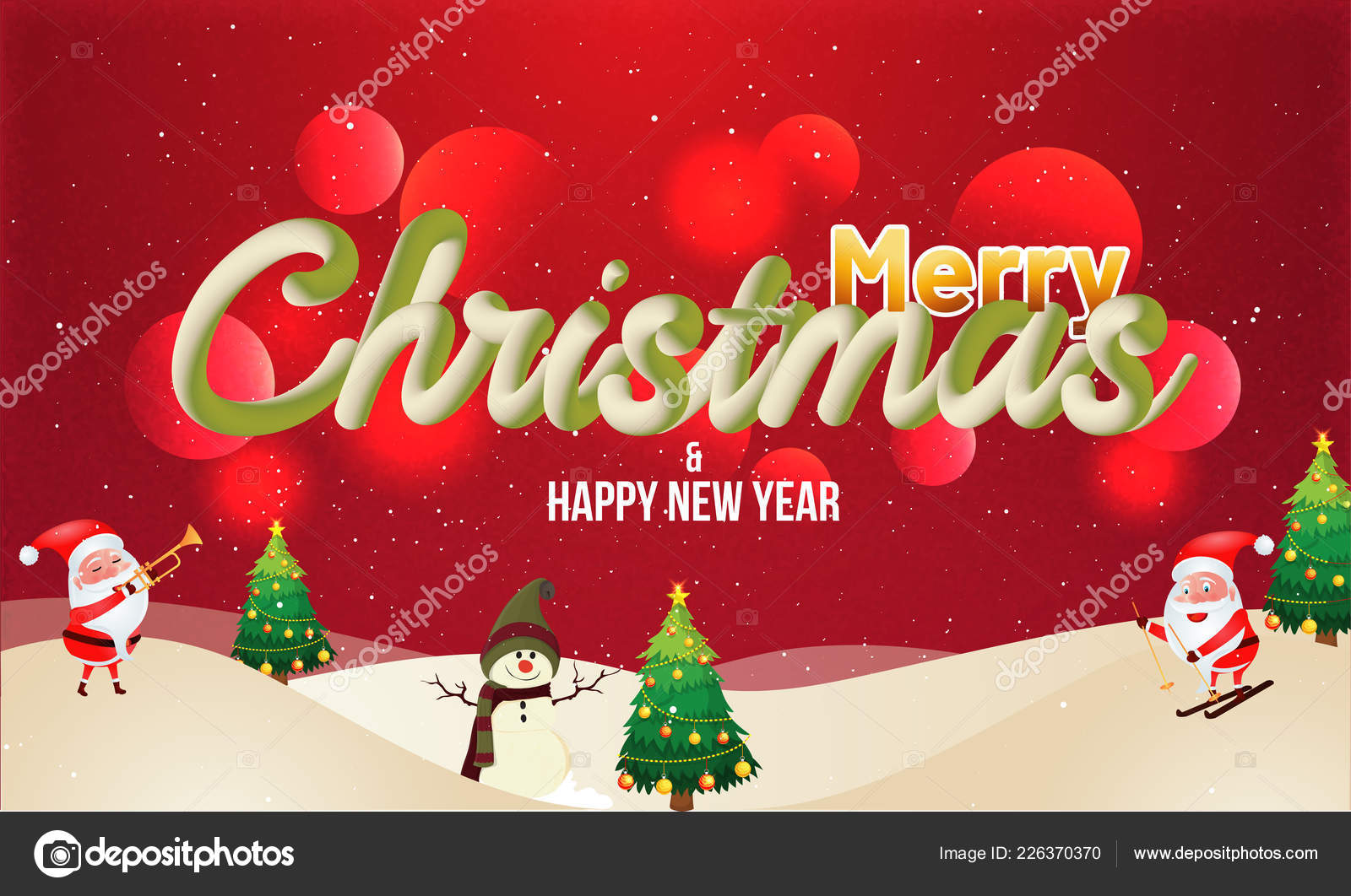 圣诞的时尚字母与圣诞老人条款雪人和圣诞树在红色的波克背景为快乐的圣诞节和快乐的新年庆祝概念图库矢量图©alliesinteract 226370370