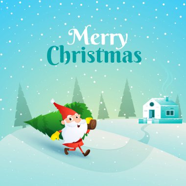 Noel Baba için Merry Christmas Festivali kutlama kış manzara arka plan üzerinde xmas ağacı kaldırdı. Tebrik kartı tasarımı olarak kullanılabilir.
