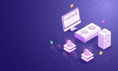 Kripto Kripto incelemesi kavramı için kılavuz arka plan üstünde okul sırası ile bağlı sunuculara 3D çizimi.