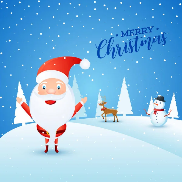 Merry Christmas Greeting Card Design Cute Santa Clause Snowman Reindeer — Stock Vector