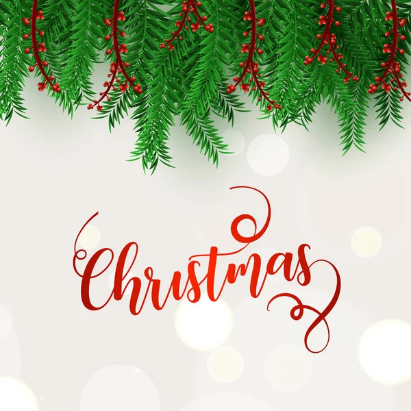 时尚的圣诞书法在波克背景上装饰着绿叶和冬青浆果 可用作贺卡设计 — 图库矢量图片