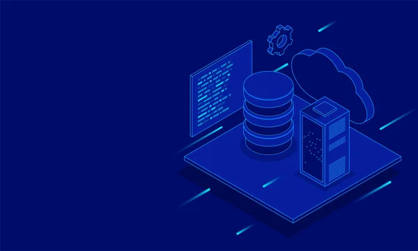 Ilustración Del Servidor Nube Conectado Base Datos Fondo Azul Para — Vector de stock