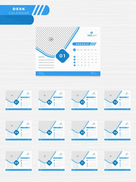 Diseño Anual Del Calendario Conjunto Meses Escritorio Planificador Con Espacio — Vector de stock
