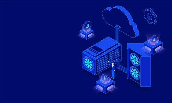 Ισομετρική Cloud Server Συνδέεται Κρυπτο Διακομιστές Για Κρυπτο Συνάλλαγμα Εξόρυξης — Διανυσματικό Αρχείο
