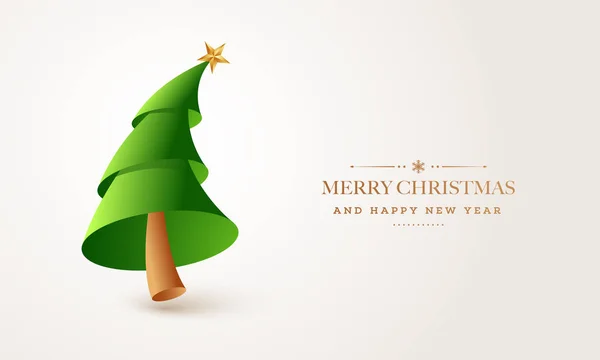 圣诞快乐 新年快乐贺卡设计与圣诞树在白色背景为庆祝概念 — 图库矢量图片