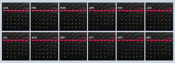 Komplettes Set Von Monaten Für 2019 Jahreskalender Design Schwarzer Farbe — Stockvektor