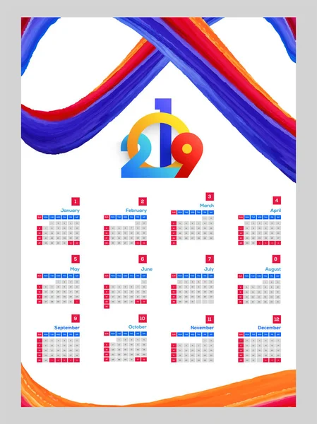 Conjunto Meses Design Calendário Parede Com Texto Elegante 2019 Fundo — Vetor de Stock