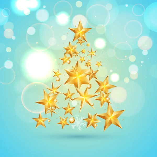 Árbol Navidad Hecho Por Brillantes Estrellas Doradas Sobre Fondo Bokeh — Vector de stock