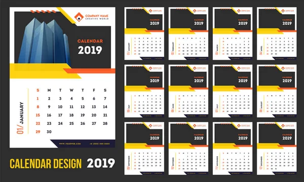 Modèle Conception Calendrier Style Pour 2019 Avec Espace Pour Votre — Image vectorielle