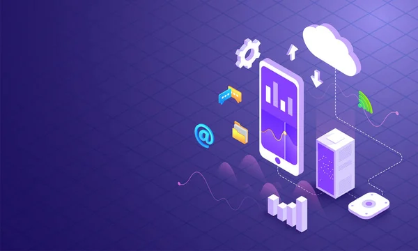 Concepto Gestión Datos Ilustración Del Servidor Nube Conectado Servidor Local — Archivo Imágenes Vectoriales