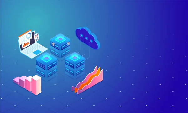 Illustration Des Cloud Servers Mit Verbindung Lokalen Servern Mit Laptop — Stockvektor