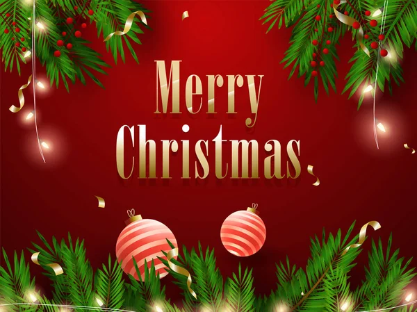 Merry Christmas Affisch Eller Gratulationskort Design Dekorerad Med Grannlåt Och — Stock vektor