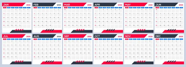 Layout Calendário Mesa Conjunto Meses Para 2019 — Vetor de Stock