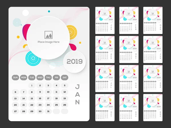 2019 Planner Set Months Wall Calendar Design Place Your Image — стоковый вектор