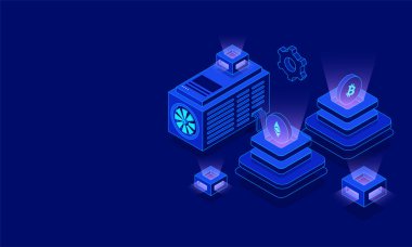 Kripto incelemesi kavramı tasarım, bitcoin ve ethereum ile sanal para birimi döviz platformu üzerinde parlak mavi arka plan dayalı.
