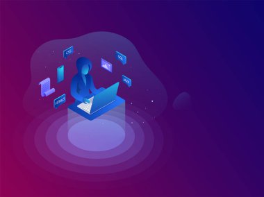 Yazılım geliştirme veya programlama kavramı, kişisel veri veya koruma kavramı kesmek için dizüstü bilgisayar kullanarak Hacker.