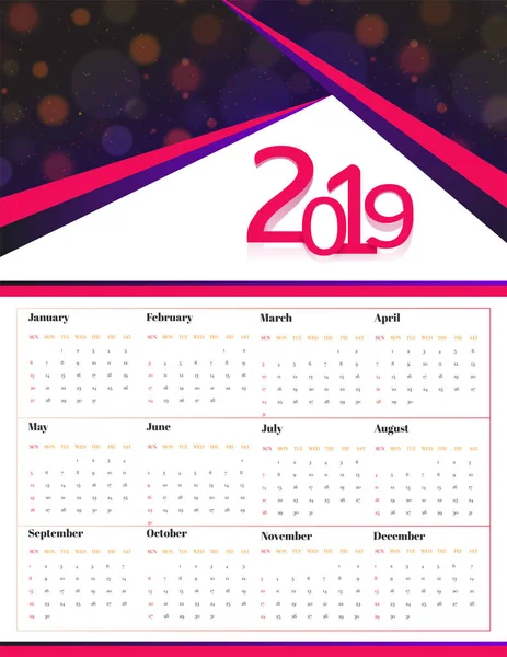 Полный Набор Месяцев Годового Календарного Дизайна 2019 Год — стоковый вектор