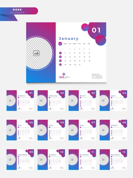 Diseño Del Calendario Escritorio Conjunto Completo Planificador Meses Con Elementos — Vector de stock
