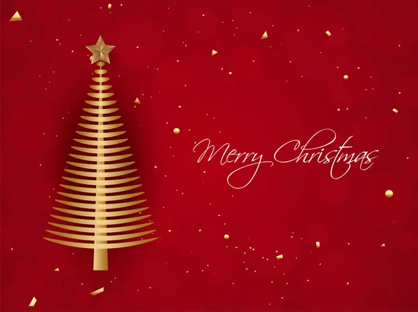 メリー クリスマスお祝いポスターやグリーティング カード デザインの赤い背景に星とクリスマス ツリーのイラスト — ストックベクタ