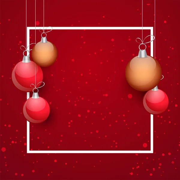 Glanzende Kerstballen Hangen Rode Achtergrond Met Ruimte Voor Bericht Kan — Stockvector