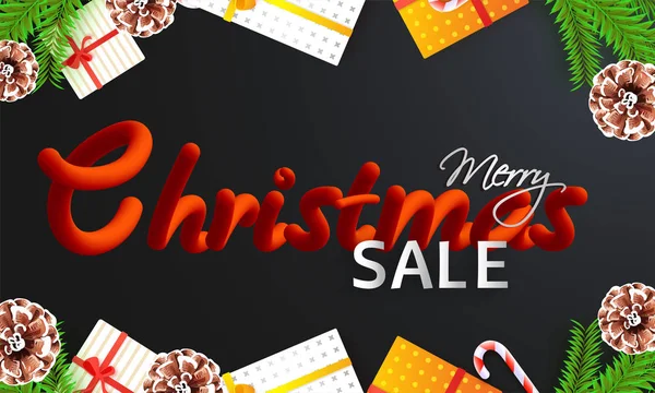 Advertising Banner Design Festival Sale Glossy Lettering Christmas Decorated Gift — Stock Vector