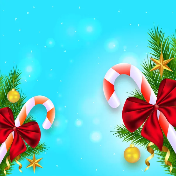 背景のボケ味の青いキャンディーで飾られ メリー クリスマスのお祝いのお祭り要素を装飾 — ストックベクタ