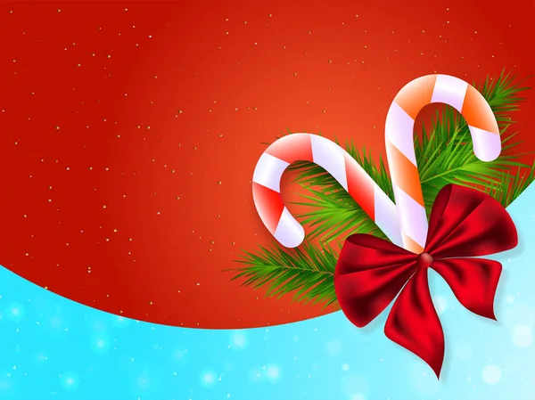 現実的なキャンディー クリスマス祭り祭典コンセプトの赤いボー リボン イラストが松の葉 — ストックベクタ