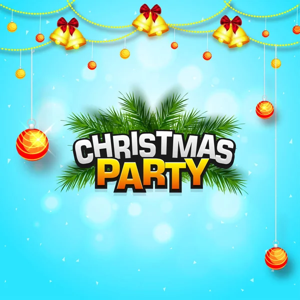 Karácsonyi Party Poszter Vagy Üdvözlőlap Tervezés Díszített Baubles Jingle Bells — Stock Vector