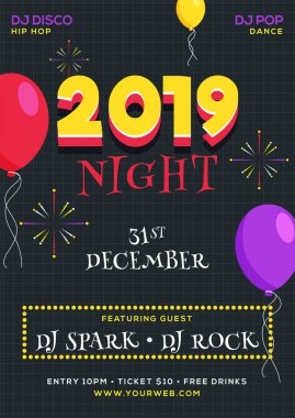 Yeni yıl 2019 gece parti Poster tasarımı.