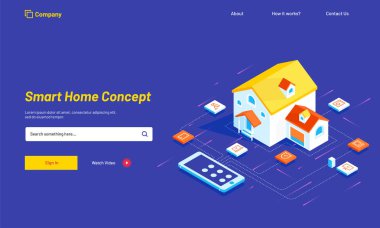 Eve bağlı akıllı ve teknoloji cihazlar aracılığıyla Internet ağ, Internet şeyler arka plan ile kontrol.