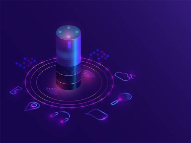 Akıllı ses tanıma Gadget'ı. Ev danışmanı veya kişisel asistanı. Yapay zeka teknolojisi aygıt.