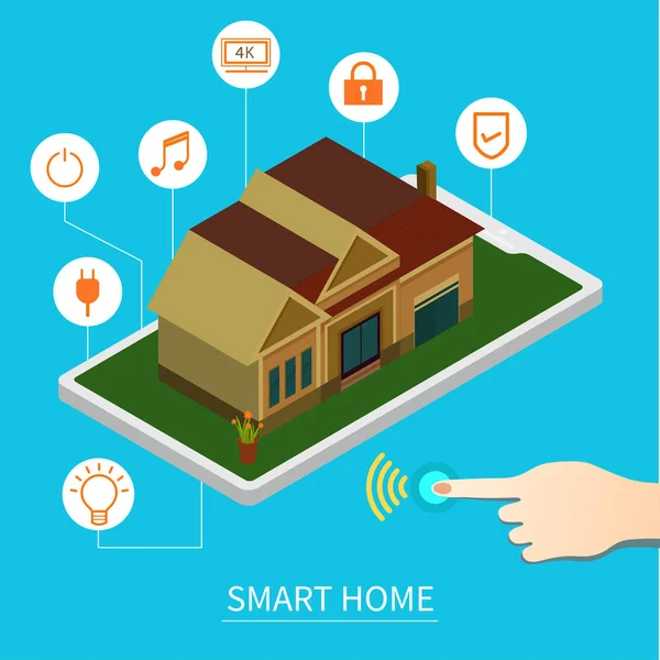 Hogar Inteligente Conectado Control Con Dispositivos Tecnológicos Través Red Internet — Archivo Imágenes Vectoriales