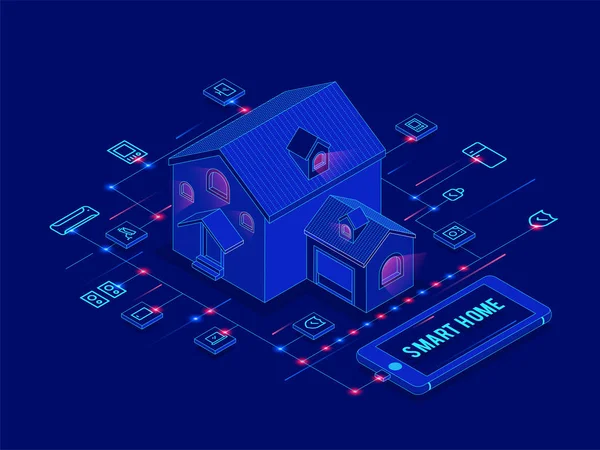 Hogar Inteligente Conectado Control Con Dispositivos Tecnológicos Través Red Internet — Archivo Imágenes Vectoriales