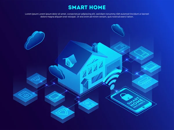 Smart Home Vernetzt Und Gesteuert Mit Technologie Geräten Über Internet — Stockvektor