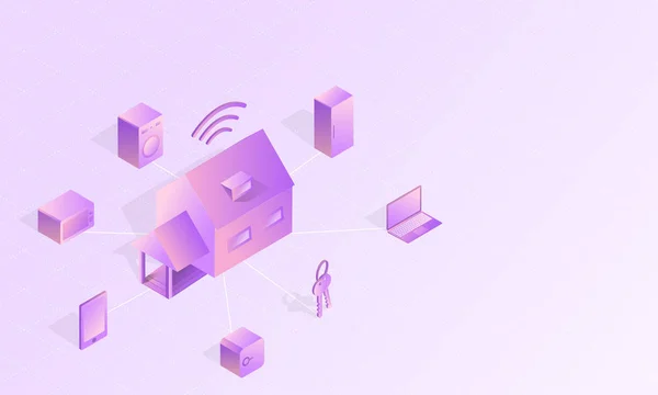 Maison Intelligente Connectée Contrôle Avec Des Appareils Technologiques Réseau Internet — Image vectorielle