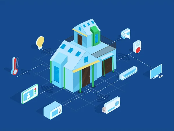 Hogar Inteligente Conectado Control Con Dispositivos Tecnológicos Través Red Internet — Archivo Imágenes Vectoriales