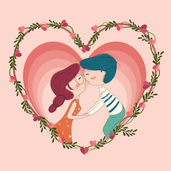 Χαριτωμένο Ζευγάρι Στην Αγάπη Σχήμα Καρδιάς — Διανυσματικό Αρχείο
