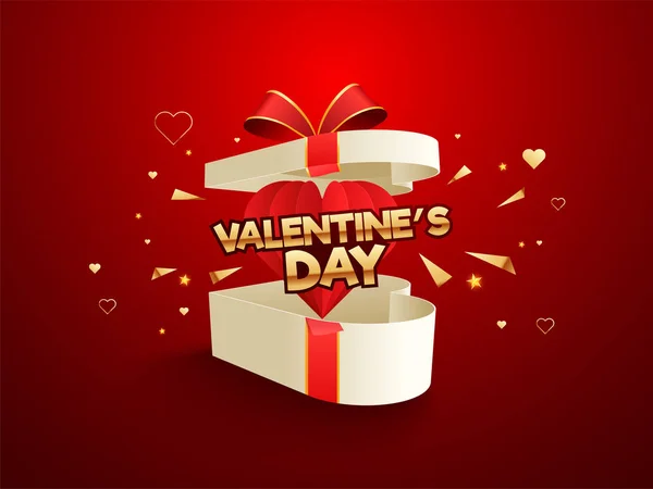 Feliz Día San Valentín Caja Regalo Sobre Fondo Rojo — Vector de stock