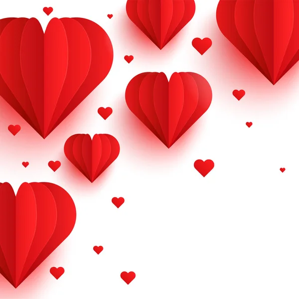 Beyaz Zemin Üzerine Kırmızı Kağıt Kalpler Aşk Kavramı — Stok Vektör